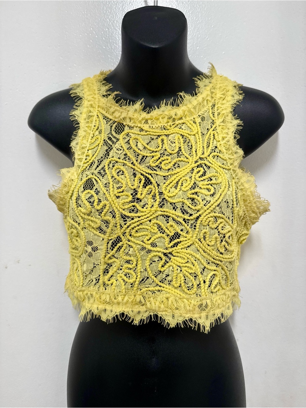 Madrag Yellow Cornelli Lace High Neck Crop Top - Size XS / Small